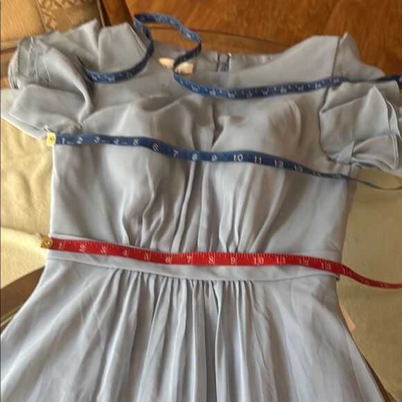 Azazie Blue Dress Maxi Scoop Neck Sheer Flutter Short Sleeve Maxi Dress Wedding - Picture 17 of 17